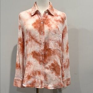 ROAN + RYAN SIZE XS White and Orange Long Sleeve Relaxed Button Down Shirt